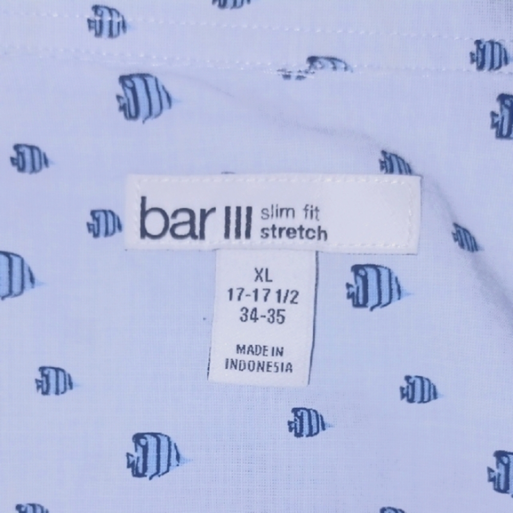 Bar III Slim-Fit White and Blue Casual Button-Down Shirt, XL - Picture 2 of 7